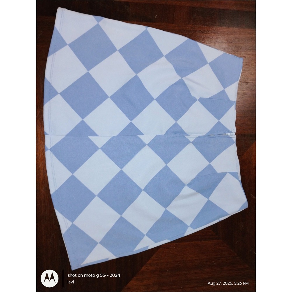 Altered State Blue White Check Mini Skirt M Alice in Avidor Zipper Accent - Picture 3 of 4